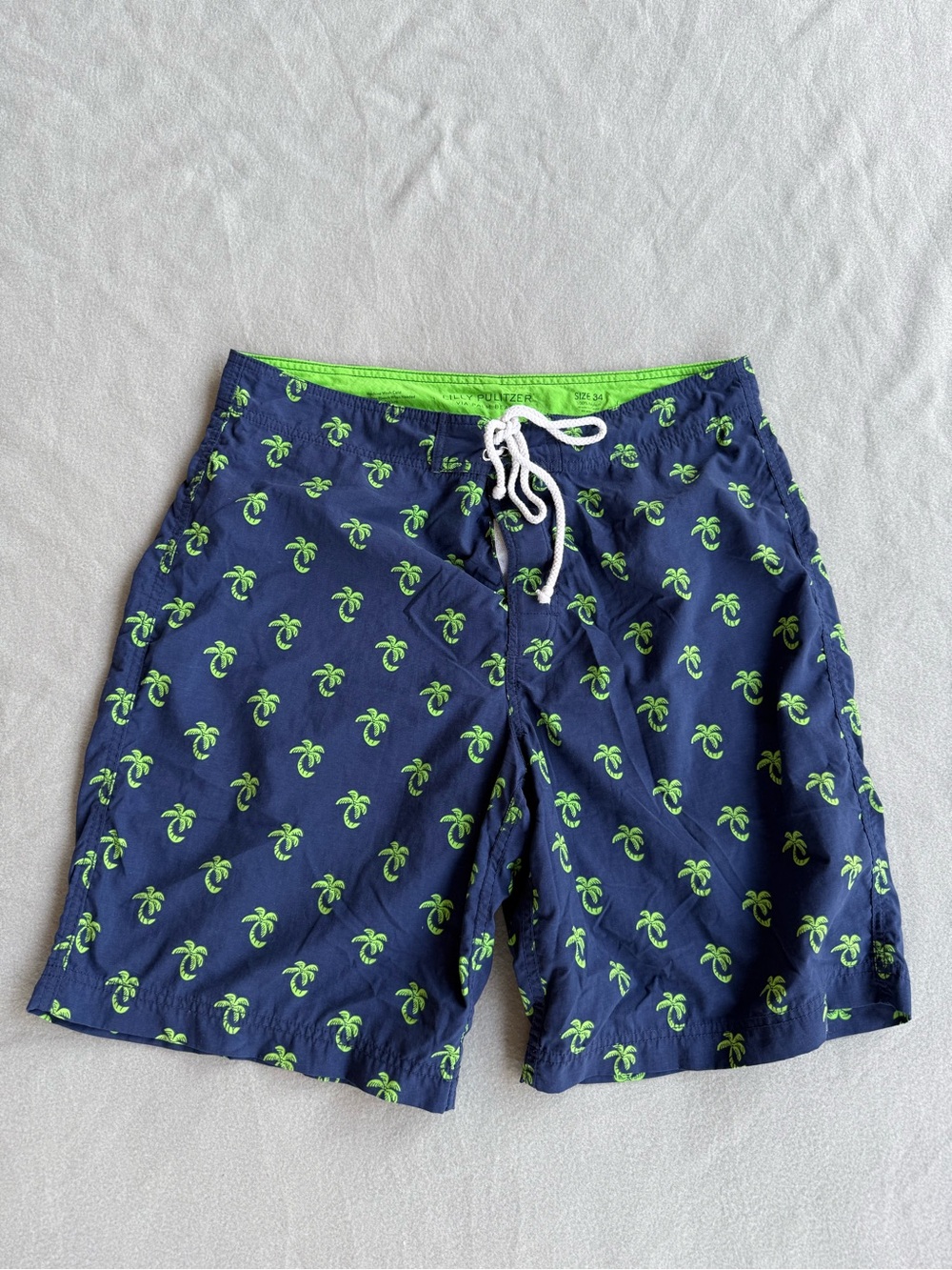 Lilly Pulitzer Via Palm Beach Palm Tree Print Board Shorts Men Sz 34 Blue Green